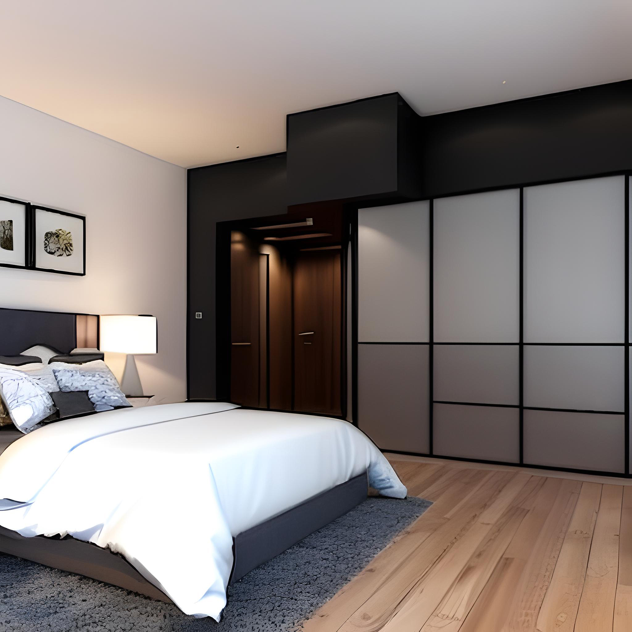 bedroom-with-bed-wall-closets-with-white-cover